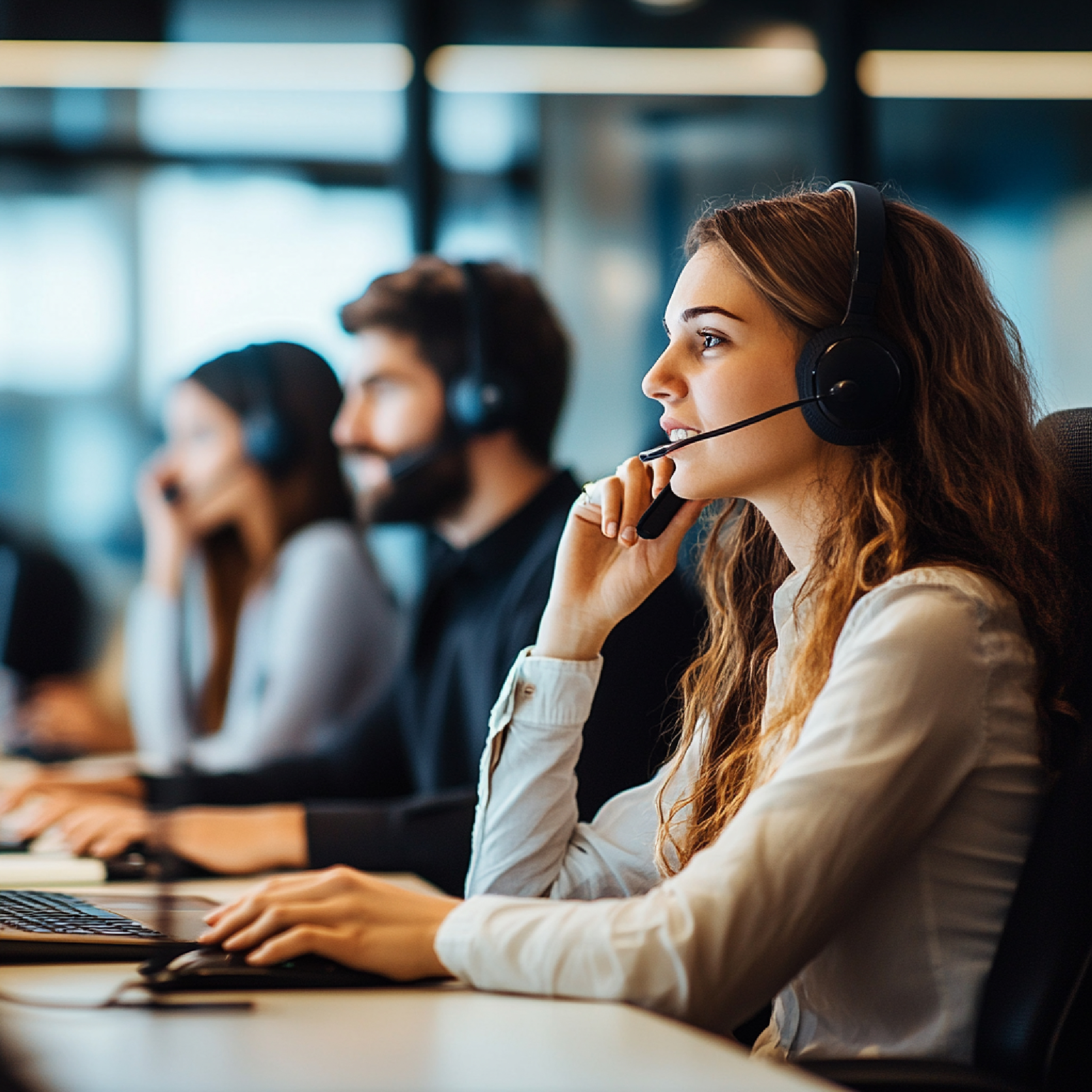 image sales team making cold calls modern office